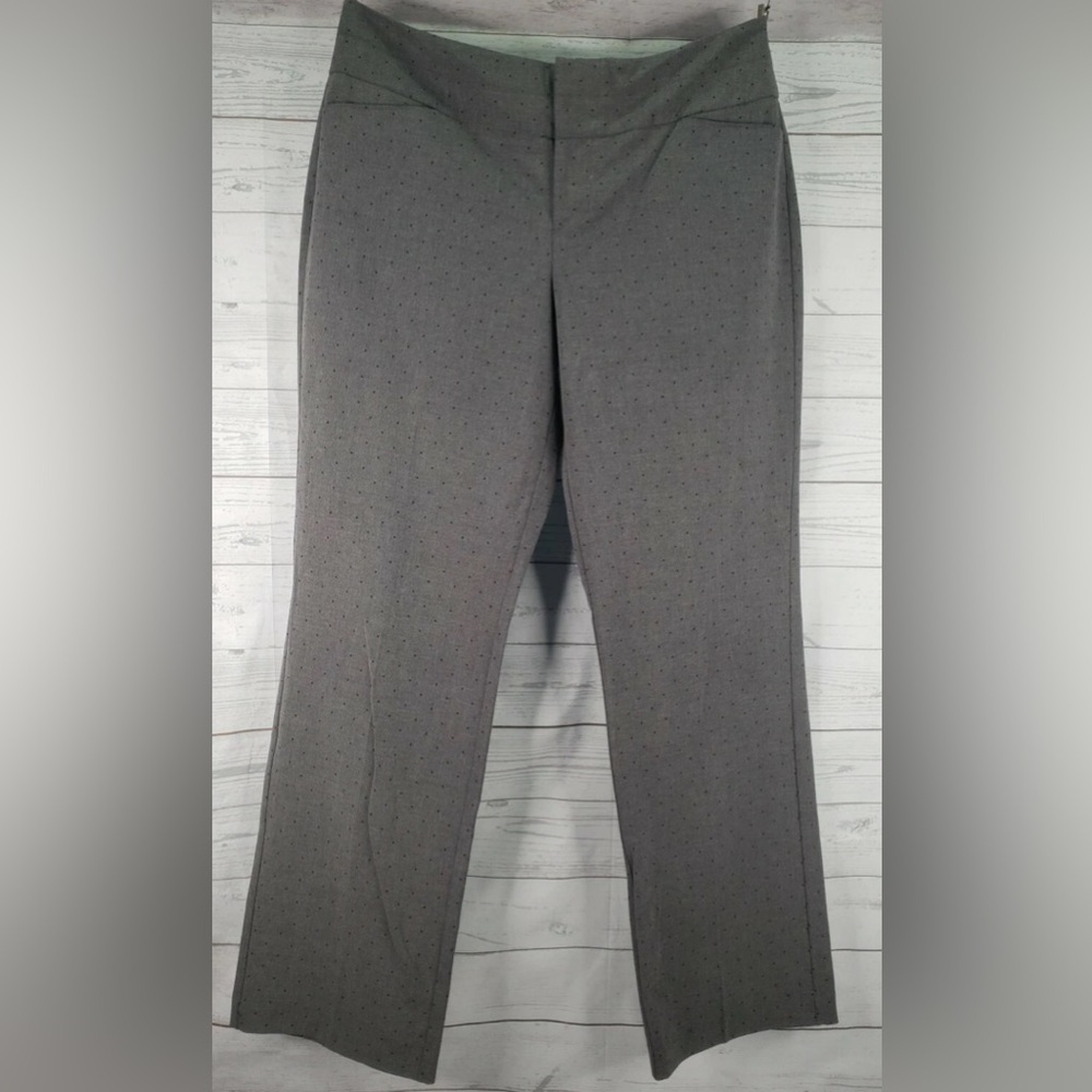 ELLE 12  Dress Pants Gray Polka Dot Flat Front Business Stretch Trouser